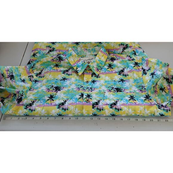 Coastal Tropical Print Collared Button Down Hawaiian Shirt Mens LG Vacation - Picture 7 of 9